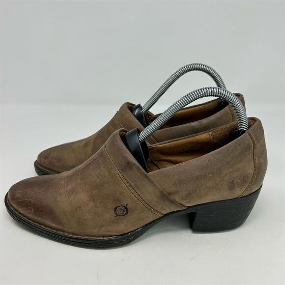 Born Women's Kinney Light Brown Leather Block Heel Mules Size 9 Casual Booties - Picture 6 of 13